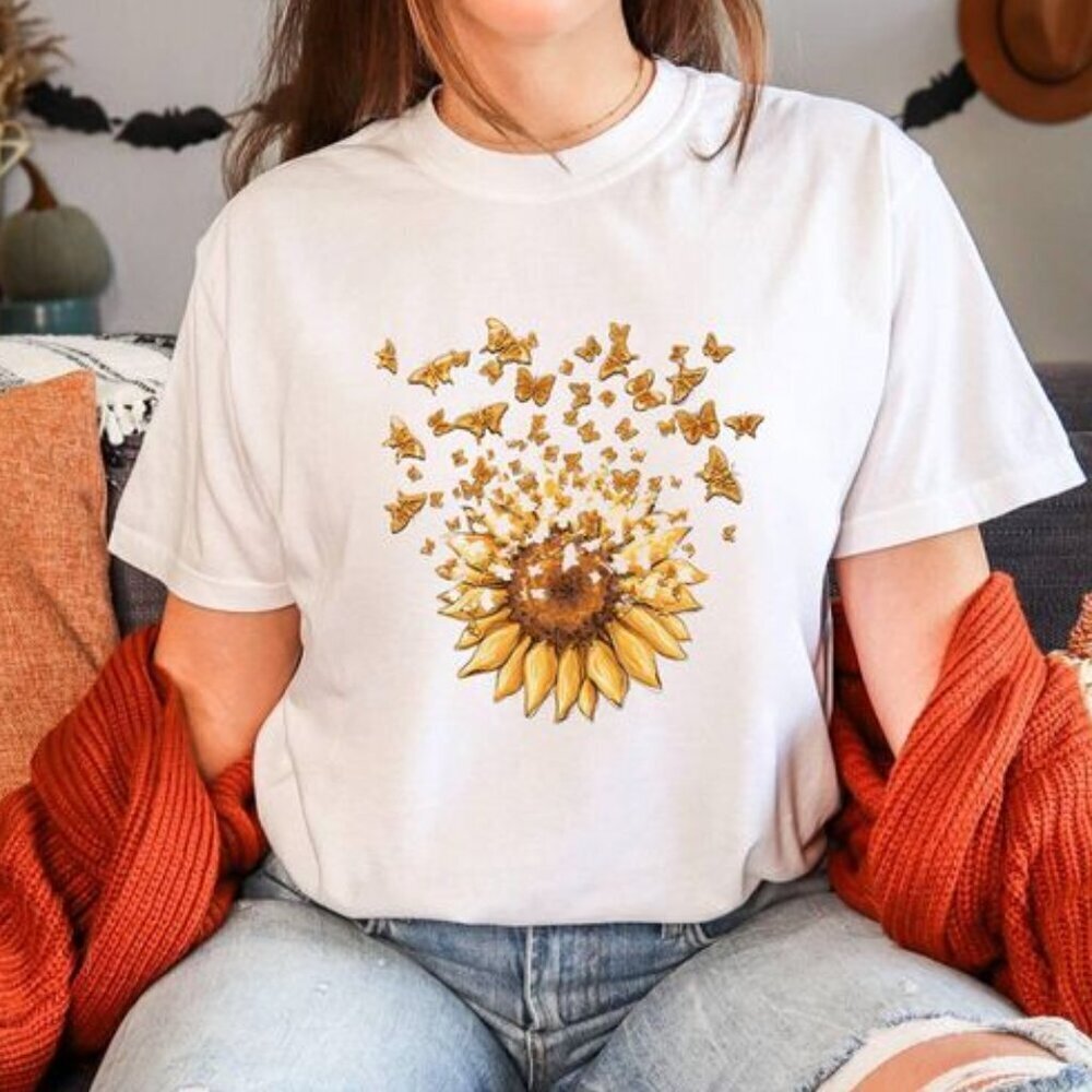 Sunflower Butterfly Shirt, Floral Tee Shirt, Flower Shirt, Wildflower Shirt